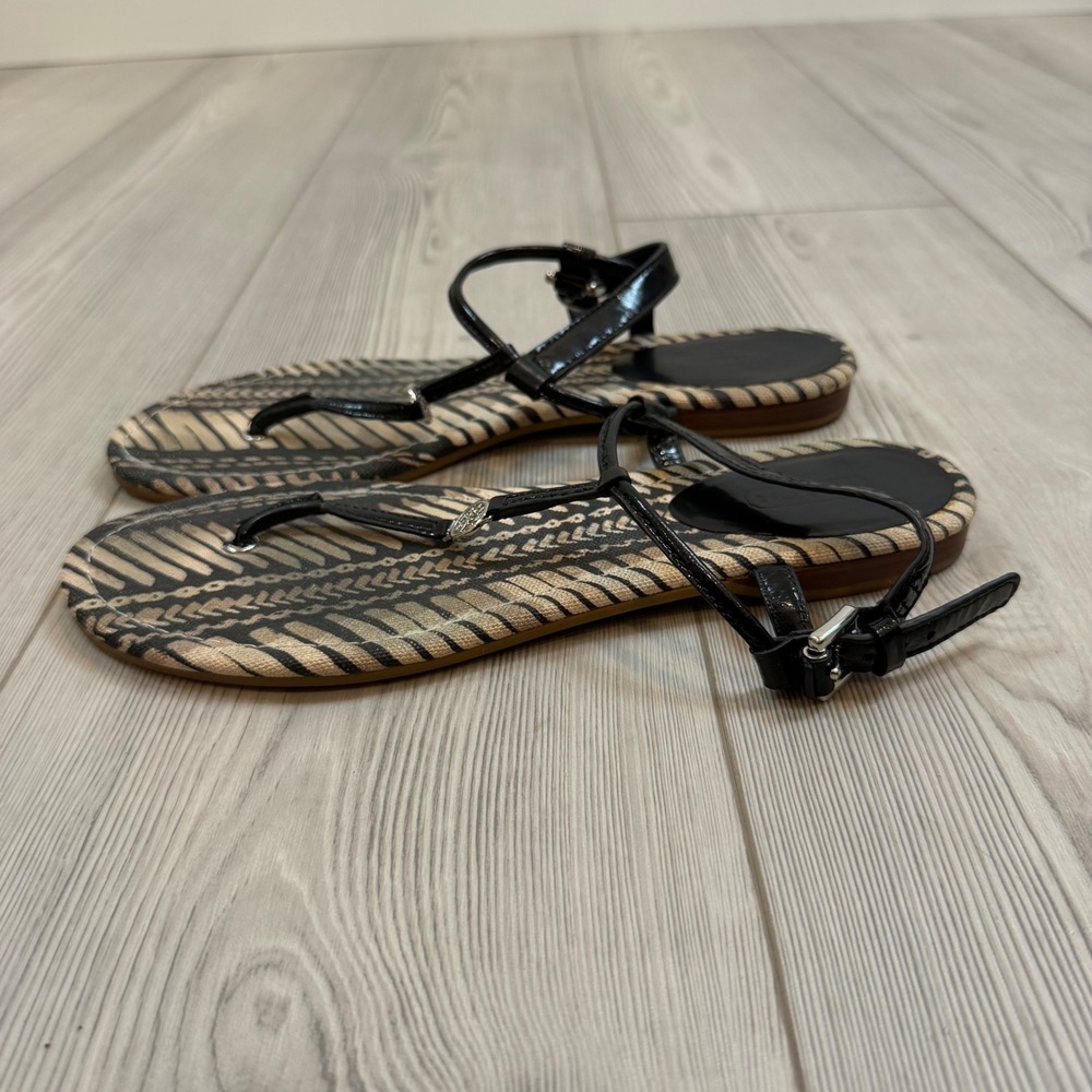 Y2K Coach Black Patent Leather Tribal Print Thong Sandals Size 9.5 B